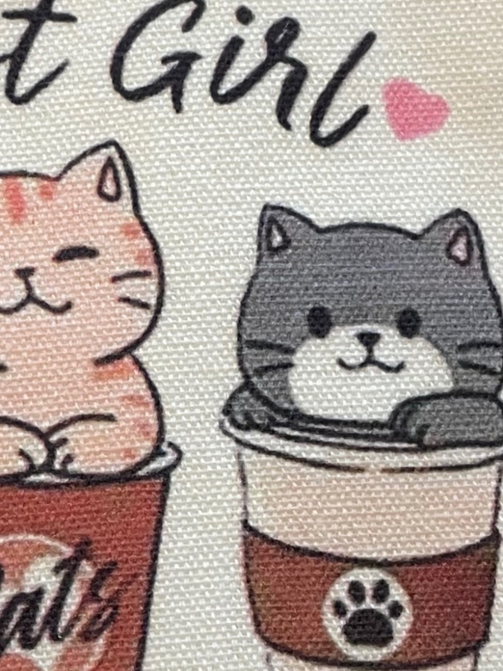 NWT! Adorable "Sweet Girl" Coffee Cats - Small Canvas Bag - Picture 5 of 7